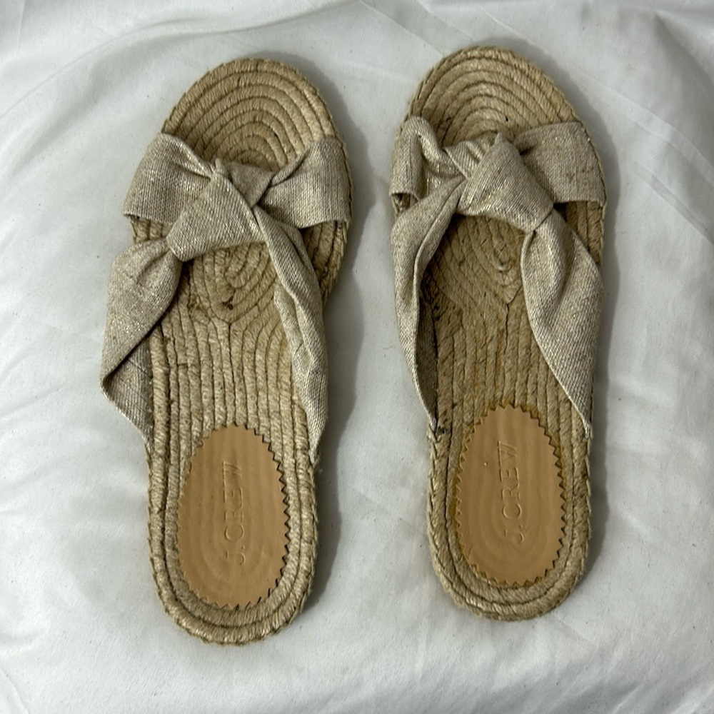 J Crew Metallic Canvas Knotted Espadrille Slides